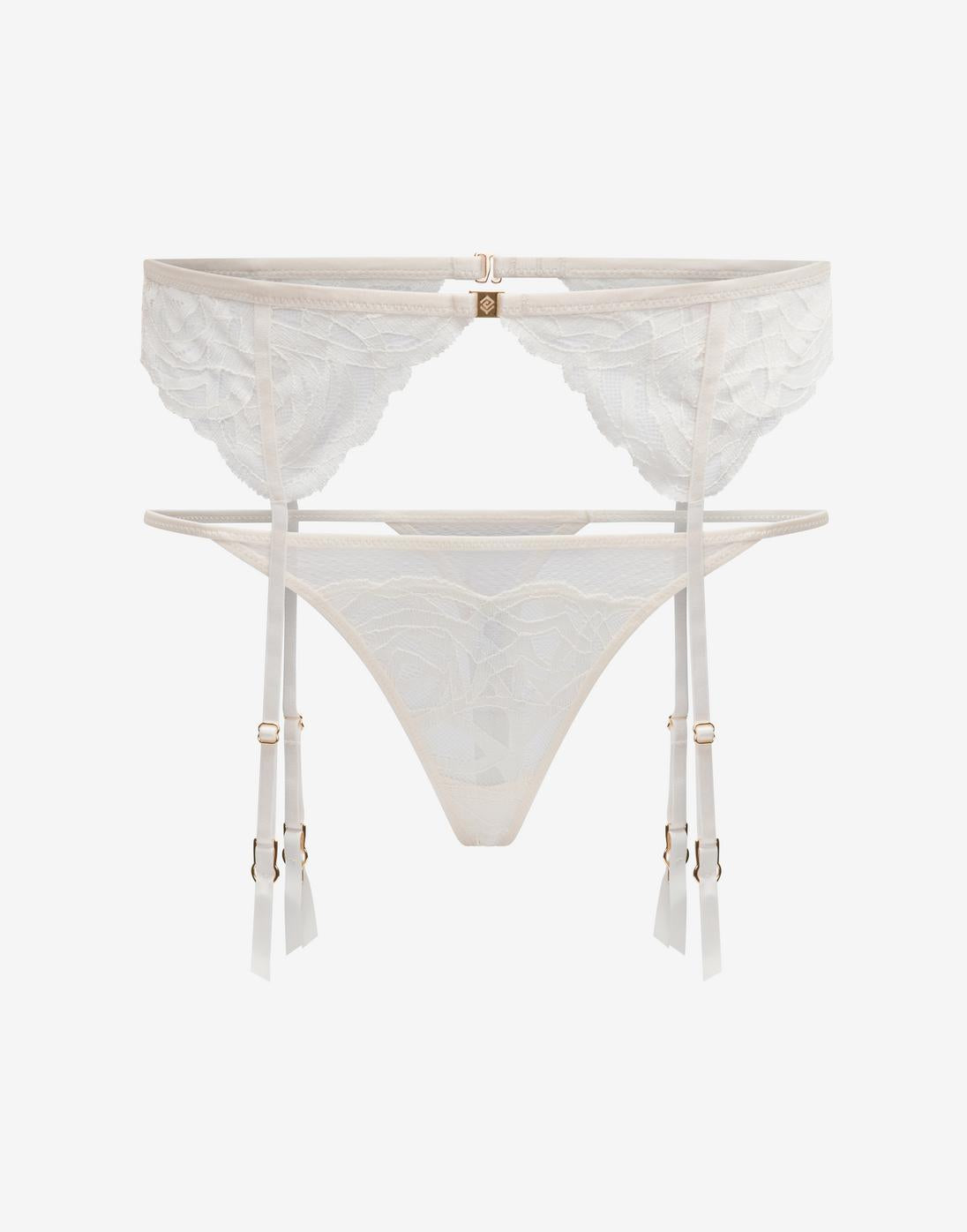 Rose Lace Thong & Garter Set Sel de mer Braelia - vue 1