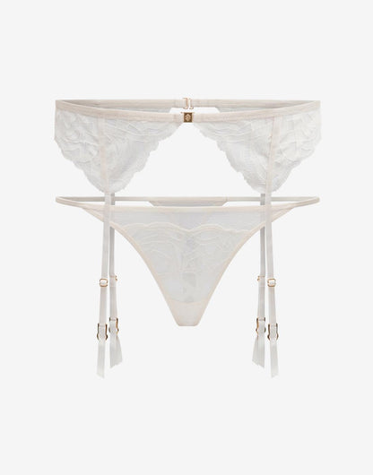 Rose Lace Thong & Garter Set Sel de mer Braelia - vue 1