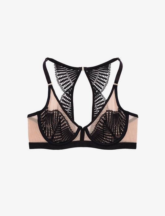 Fleur Lace Unlined Racerback Bra Noir Braelia - vue 1