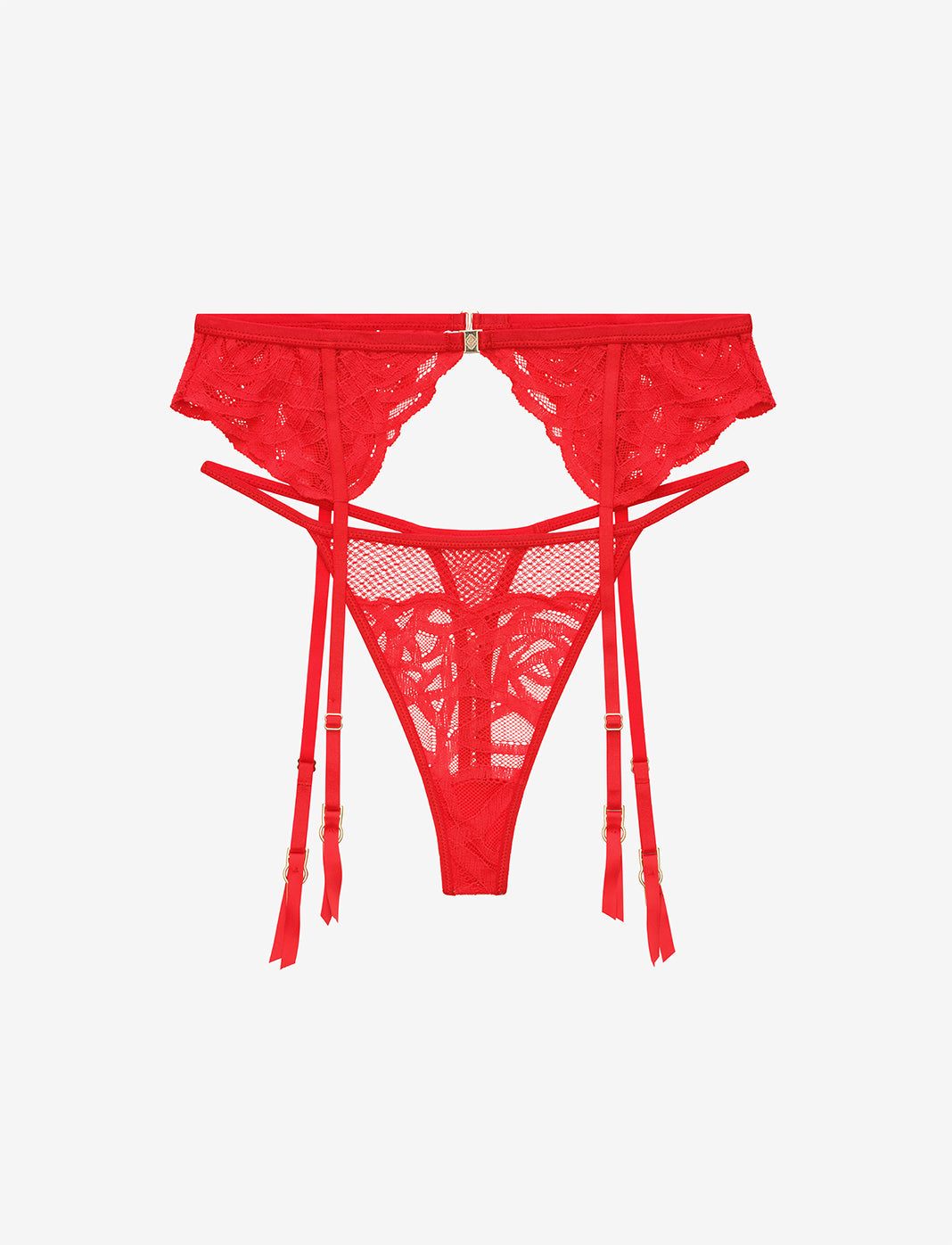 Rose Lace Thong & Garter Set Rouge Braelia - vue 1