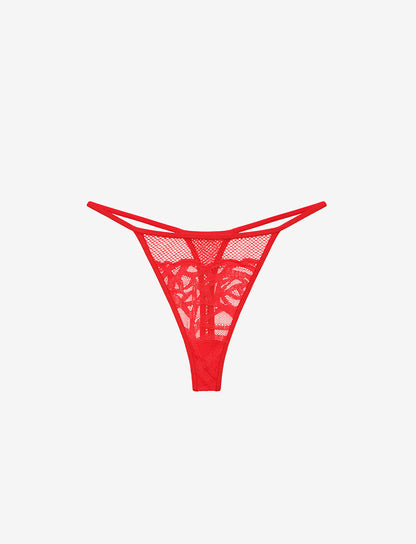 Rose Lace Thong & Garter Set Rouge Braelia - vue 5